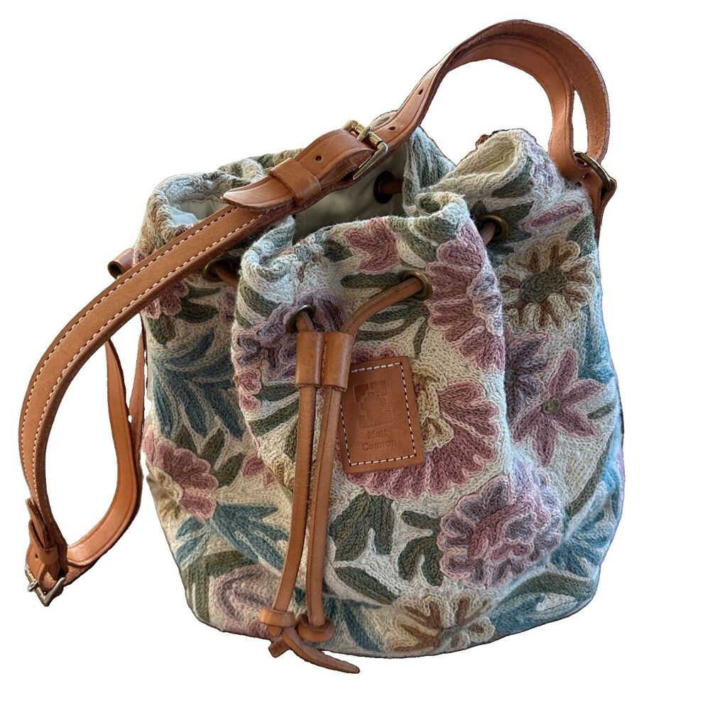 Matt Camron Turkish Multicolor Floral Drawstring Shoulder Bag Leather Strap
